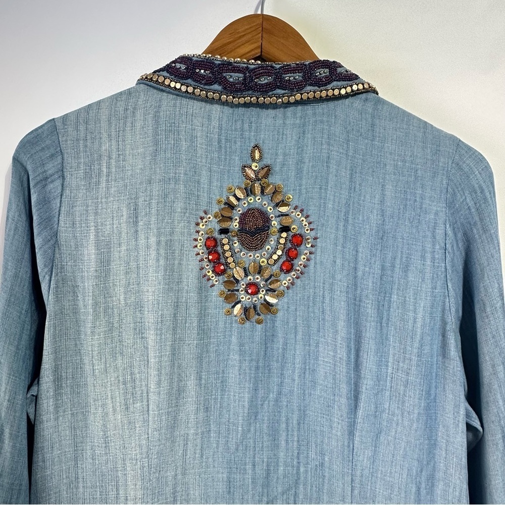 NWT Soft Surroundings Morena Duster denim jewel beaded boho long cardigan Medium - Picture 7 of 13